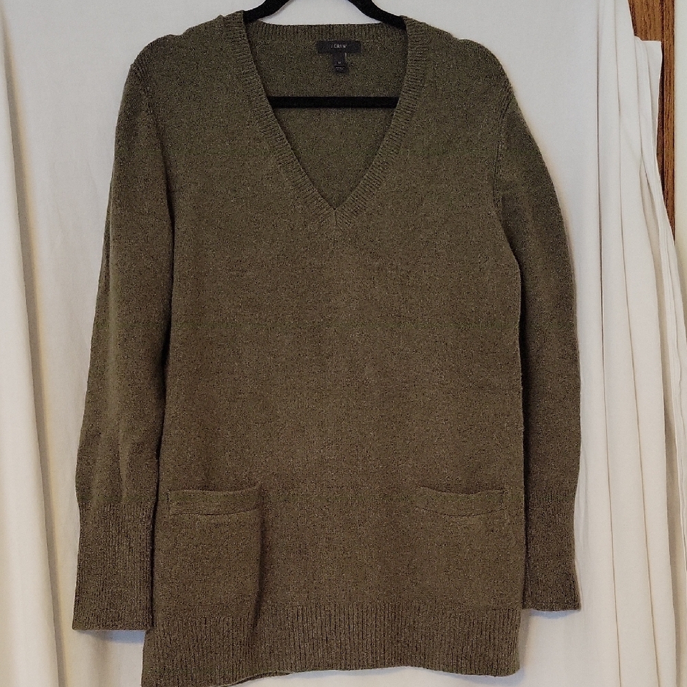 J. Crew Olive or Grey Heather Knit V-Neck Sweater